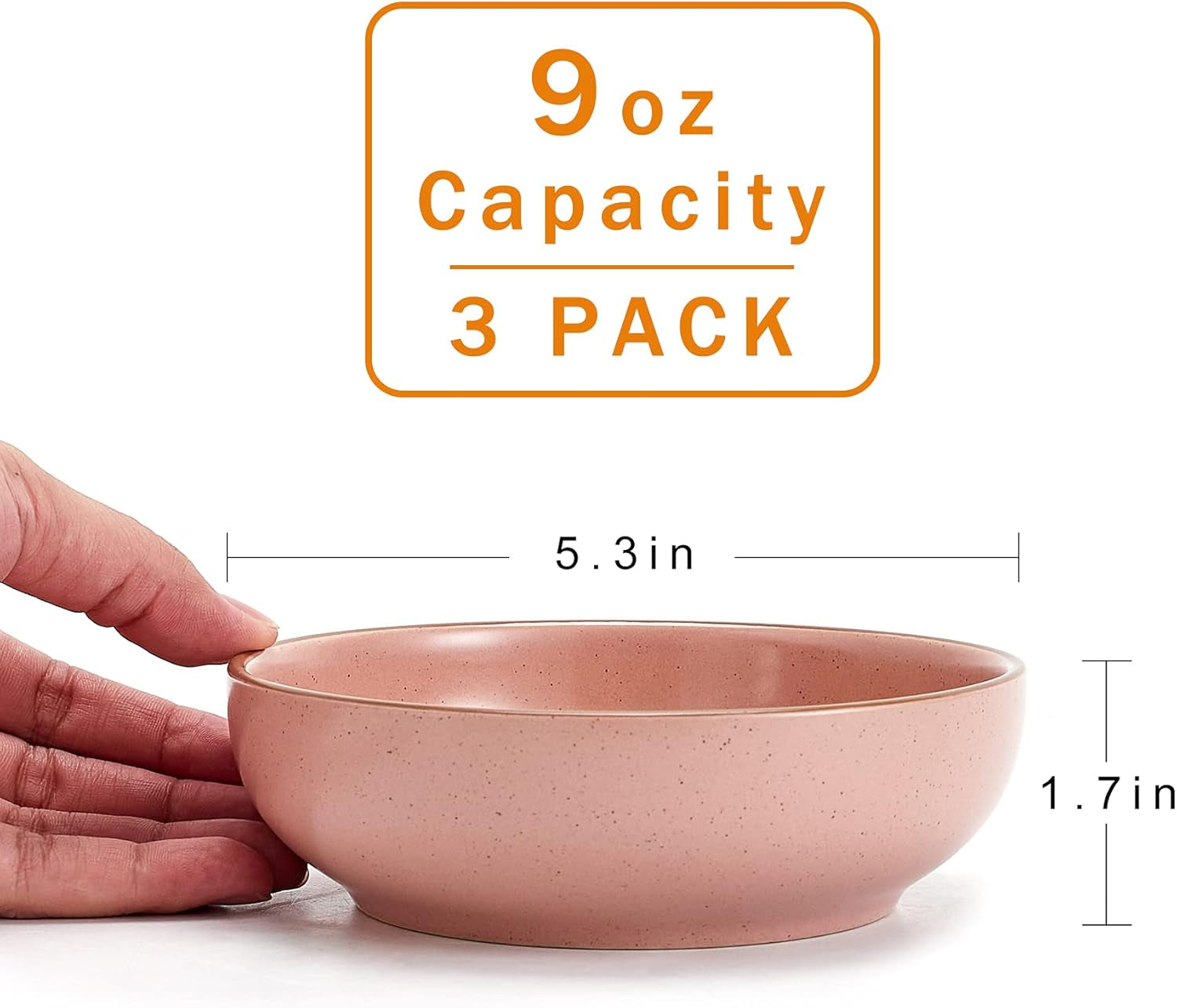 Howise Ceramic Cat Bowls - 3 Pack 5.19 inch Pet Dishes for Food and Water, Matte Pink Finish