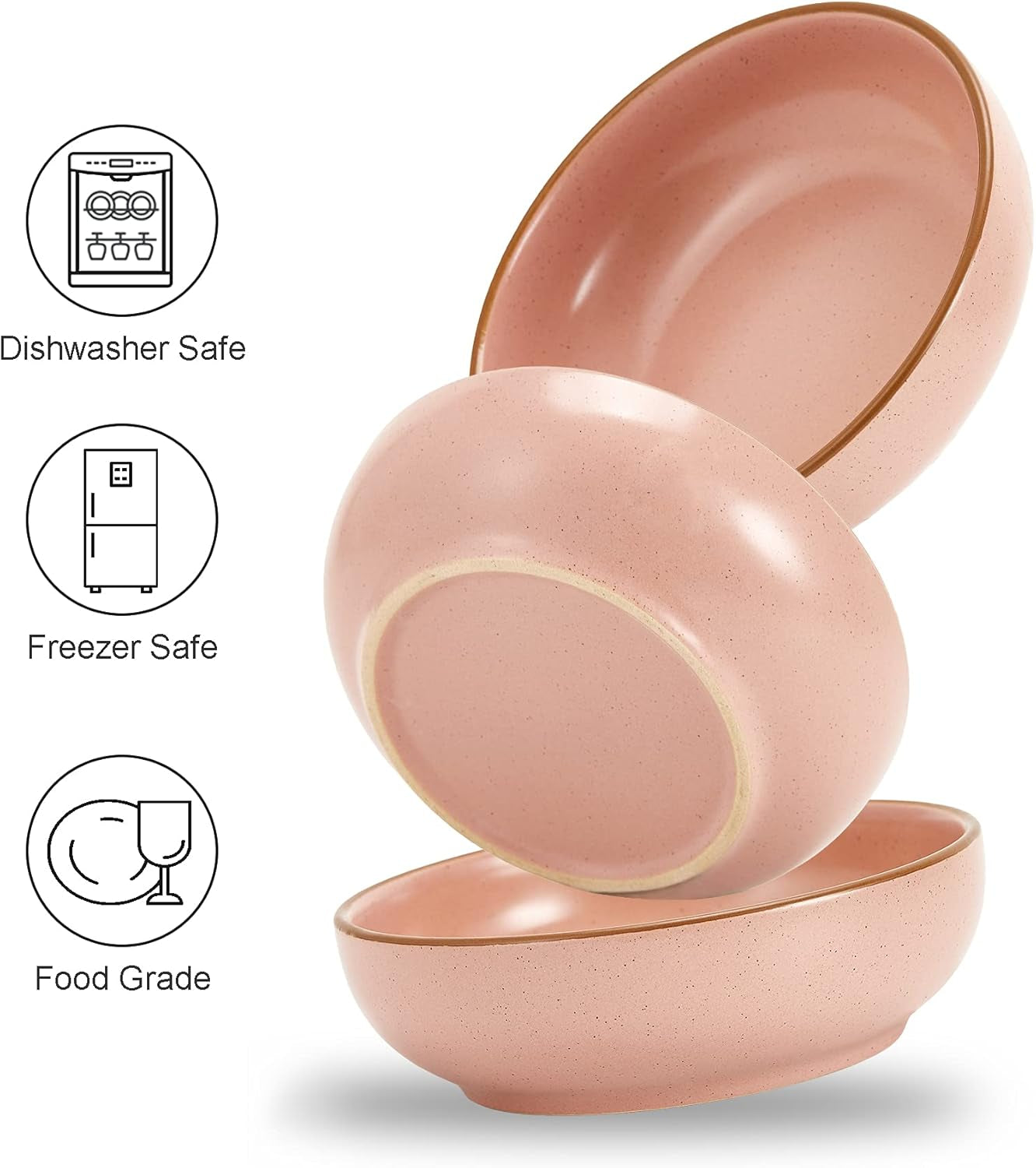 Howise Ceramic Cat Bowls - 3 Pack 5.19 inch Pet Dishes for Food and Water, Matte Pink Finish