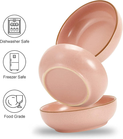 Howise Ceramic Cat Bowls - 3 Pack 5.19 inch Pet Dishes for Food and Water, Matte Pink Finish